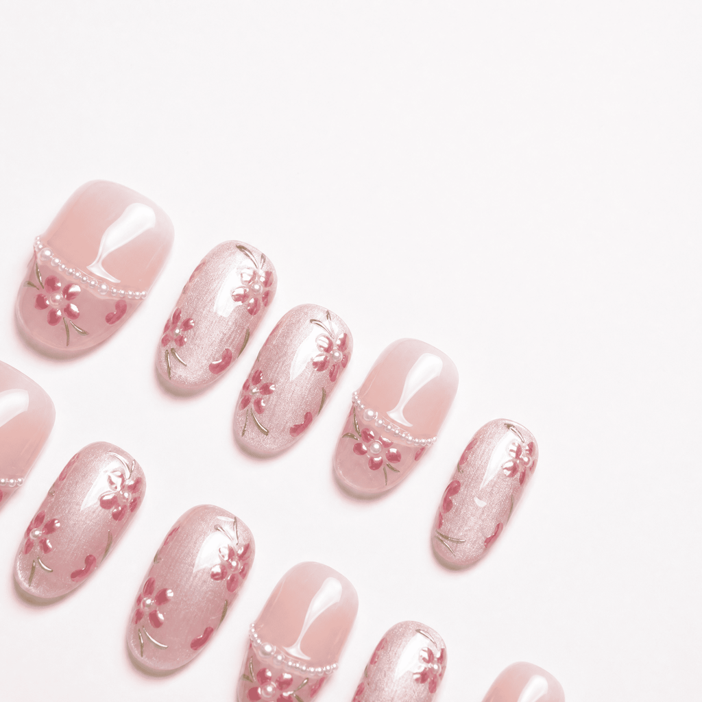 Blush Blossom Cat-Eye Press-On Nails