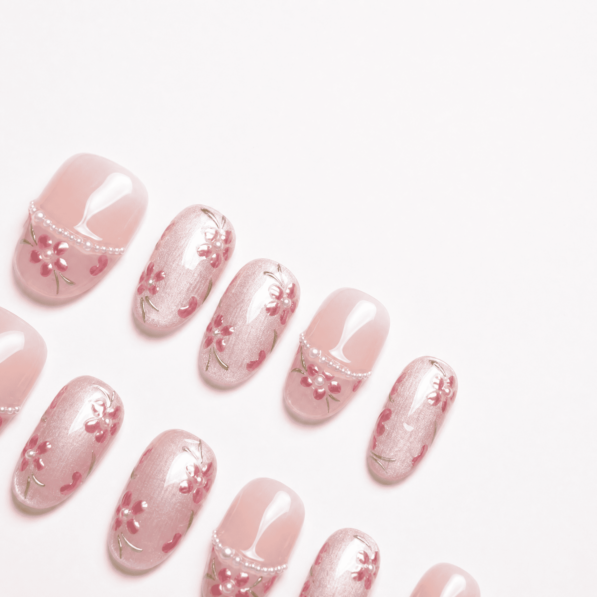 Blush Blossom Cat-Eye Press-On Nails