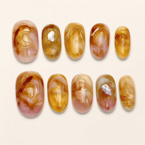 Set of ten translucent caramel shell short-oval press-on nails