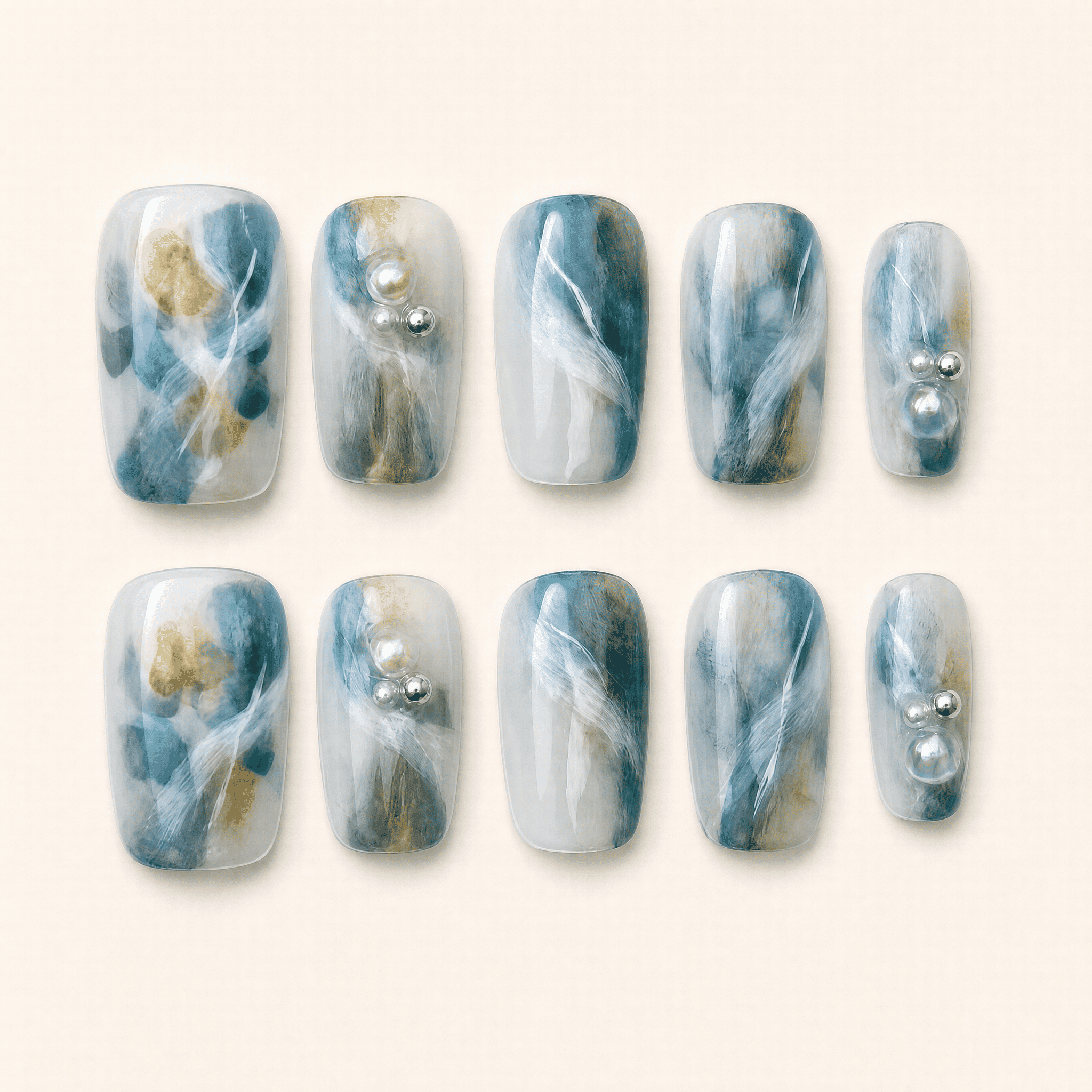 Moonlit Jade Marble Press-On Nails