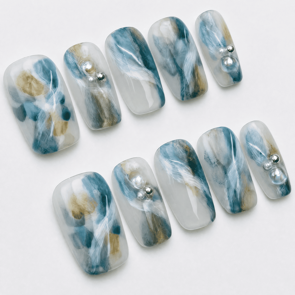 Moonlit Jade Marble Press-On Nails