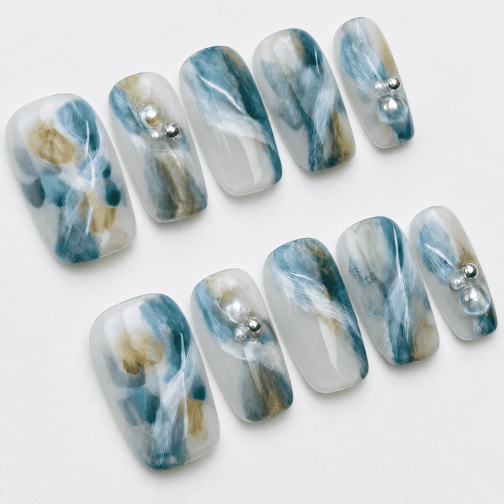 Moonlit Jade Marble Press-On Nails