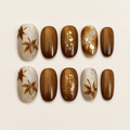 Amber bronze and champagne maple-leaf press-on nail set